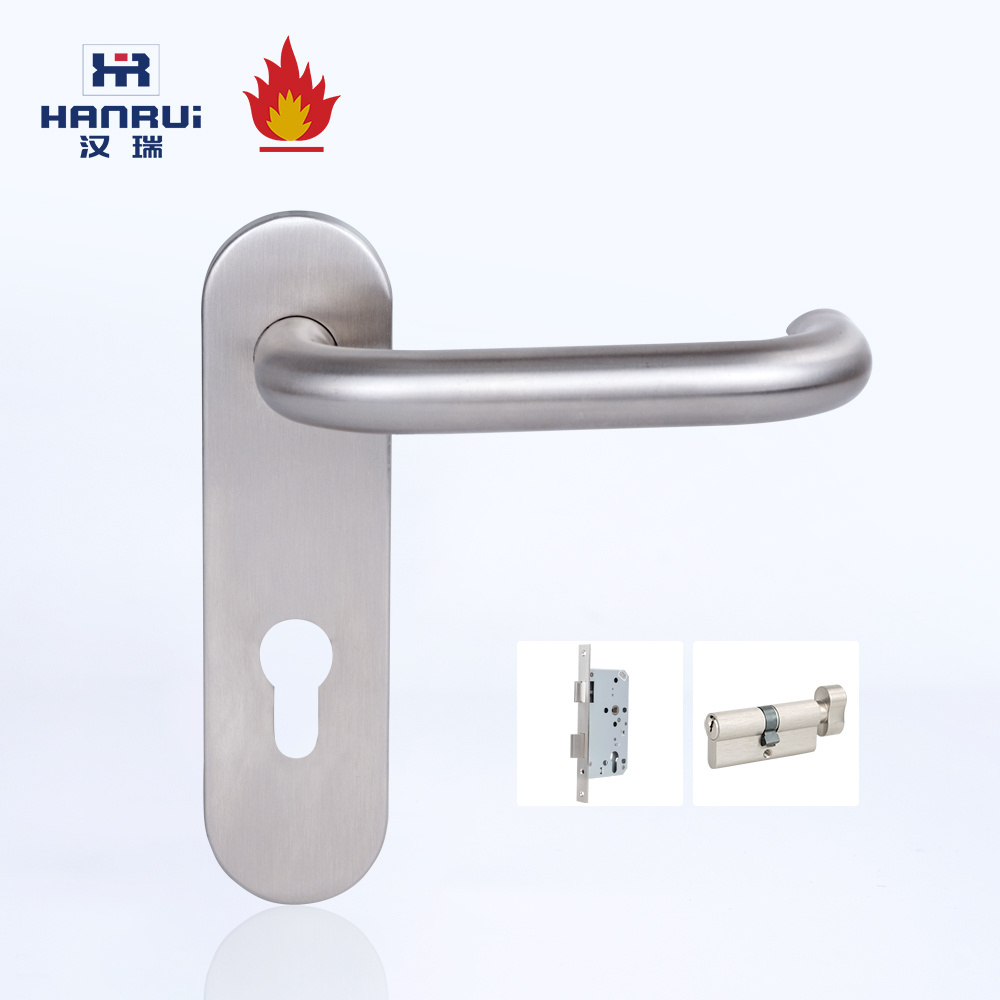 EN1906 Fire rated Door handle stainless plate 72mm 85mm backplate lever handle