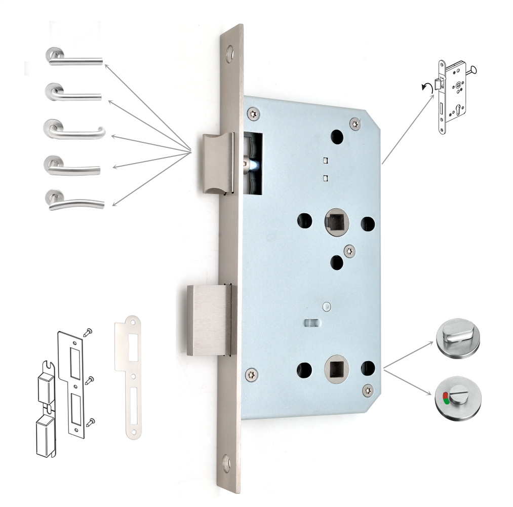 CE Stainless steel 304 European mortise door lock for bathroom washroom toilet 6078ZWC