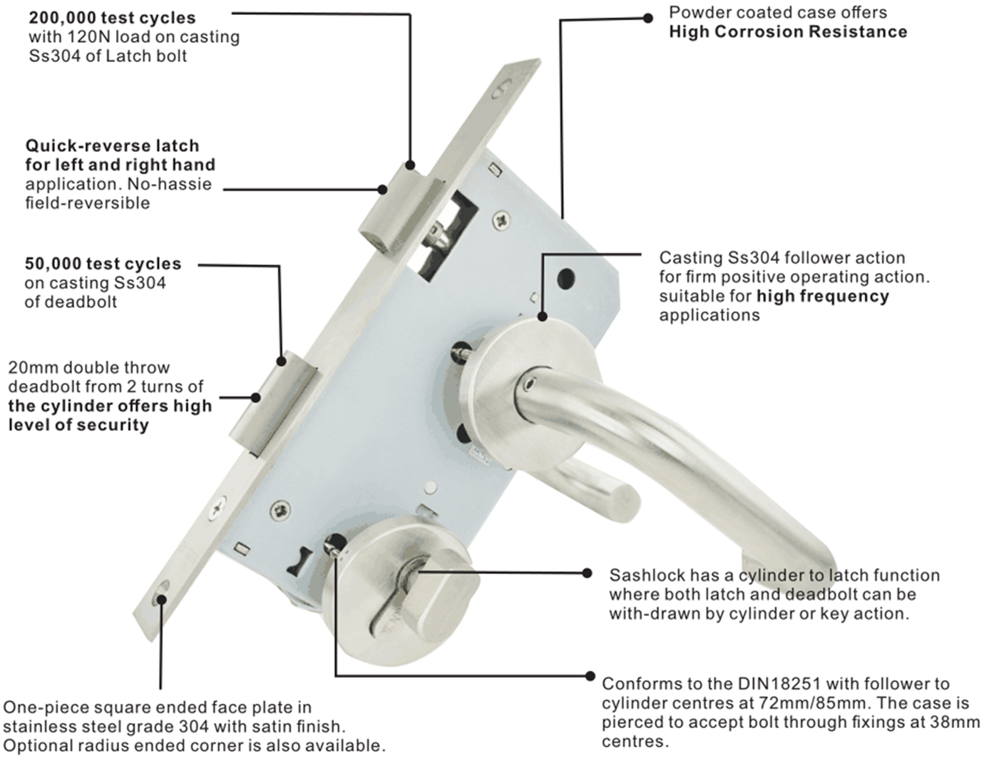 CE Stainless steel 304 European mortise door lock for bathroom washroom toilet 6078ZWC