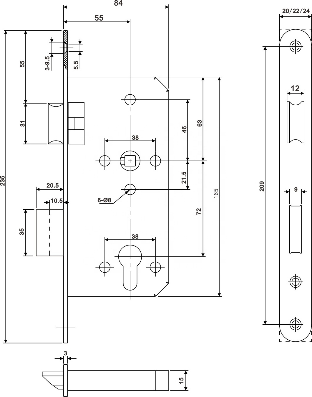 DIN18251 CE certificate euro mortice lockset stainless steel 5572 fire rated mortise door lock for architectural hospital