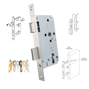 DIN EN 12209 mortise lock set with European standard cylinder and door lever handles 60mm backset