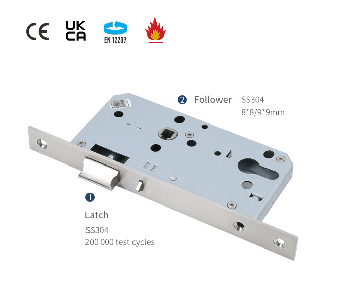 EN12209 CE quality Fire Rated Stainless Steel 304 Night Latch Mortise Door Lock with safety latch