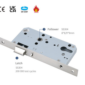 EN12209 CE quality Fire Rated Stainless Steel 304 Night Latch Mortise Door Lock with safety latch