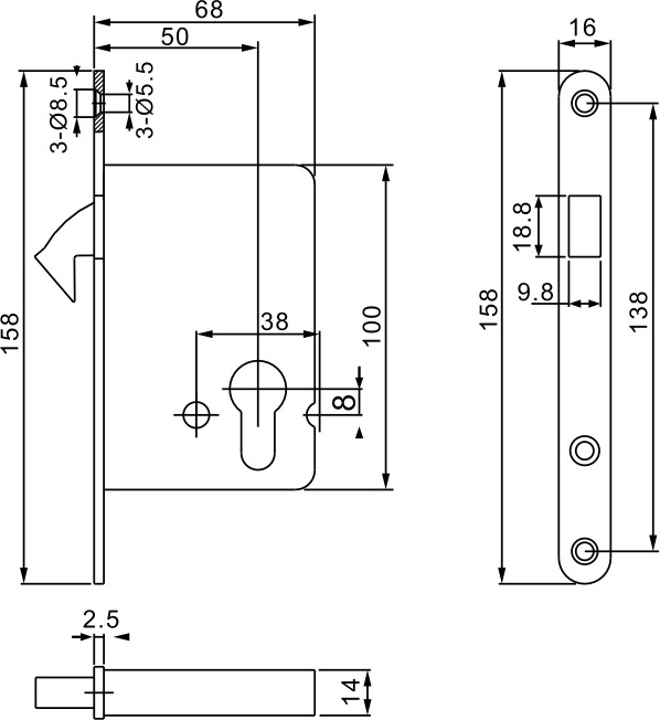 Sliding Mortise Lock 50SD EN 12209 Sash Lock