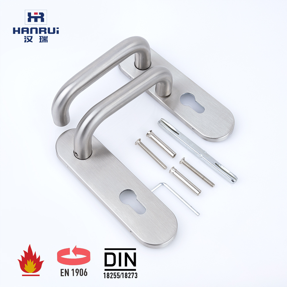 EN1906 Fire rated Door handle stainless plate 72mm 85mm backplate lever handle