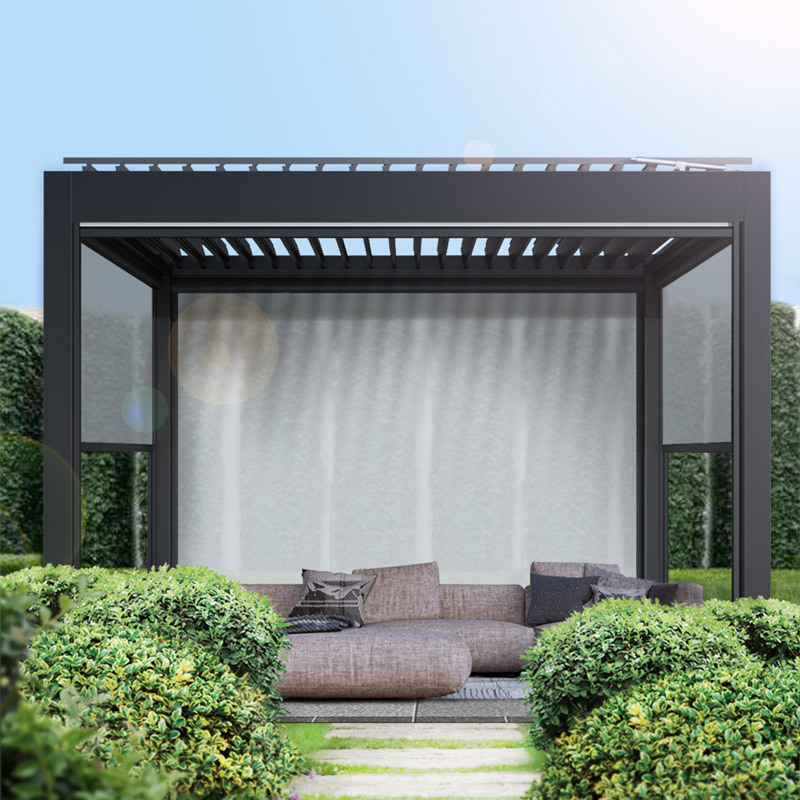 Aluminum Louvered Pergola Outdoor Modern Electric Aluminum Pergola Gazebos With Rainproof Adjustable Louvered Roof