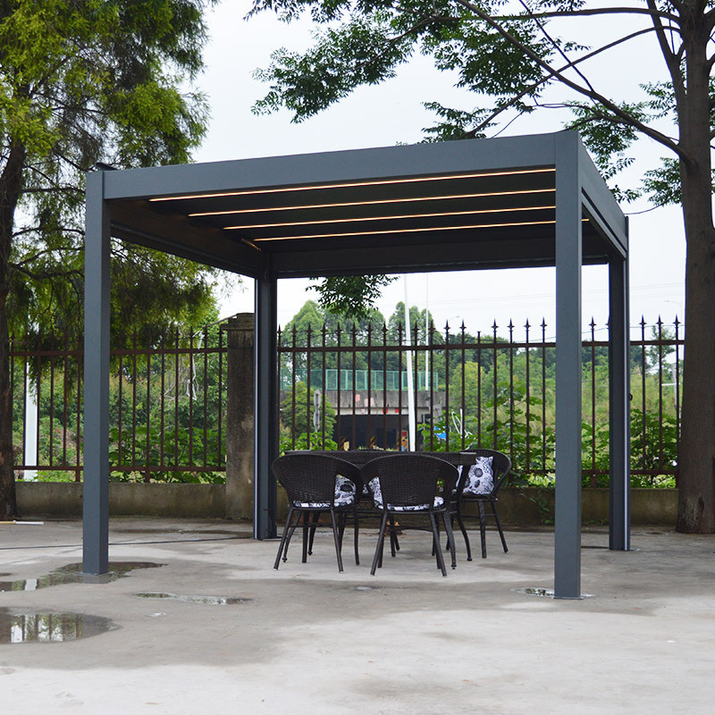 Motorized Waterproof Louvered Roof Gazebo Garden House Aluminium Awning Pavilion Gazebo Pergola With LED Light