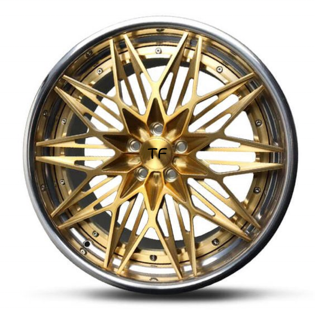 18-22 Inch customized two-piece structure forged gold rims with chrome lip for cars