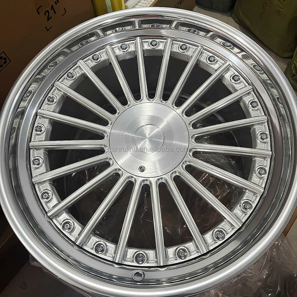 2 piece aluminum alloy 6061-T6 multi spokes brushing silver finish forged wheel rims 5X112 for BMW Alpina