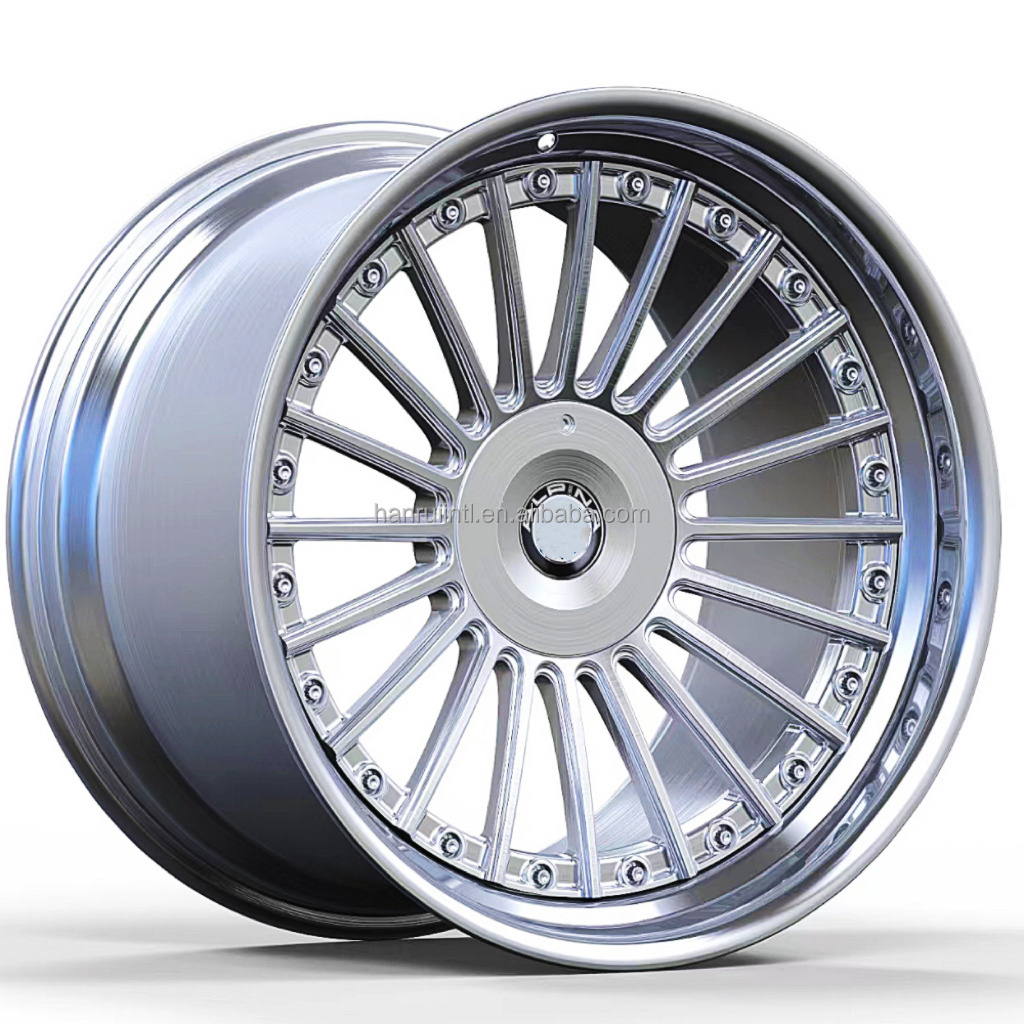 2 piece aluminum alloy 6061-T6 multi spokes brushing silver finish forged wheel rims 5X112 for BMW Alpina