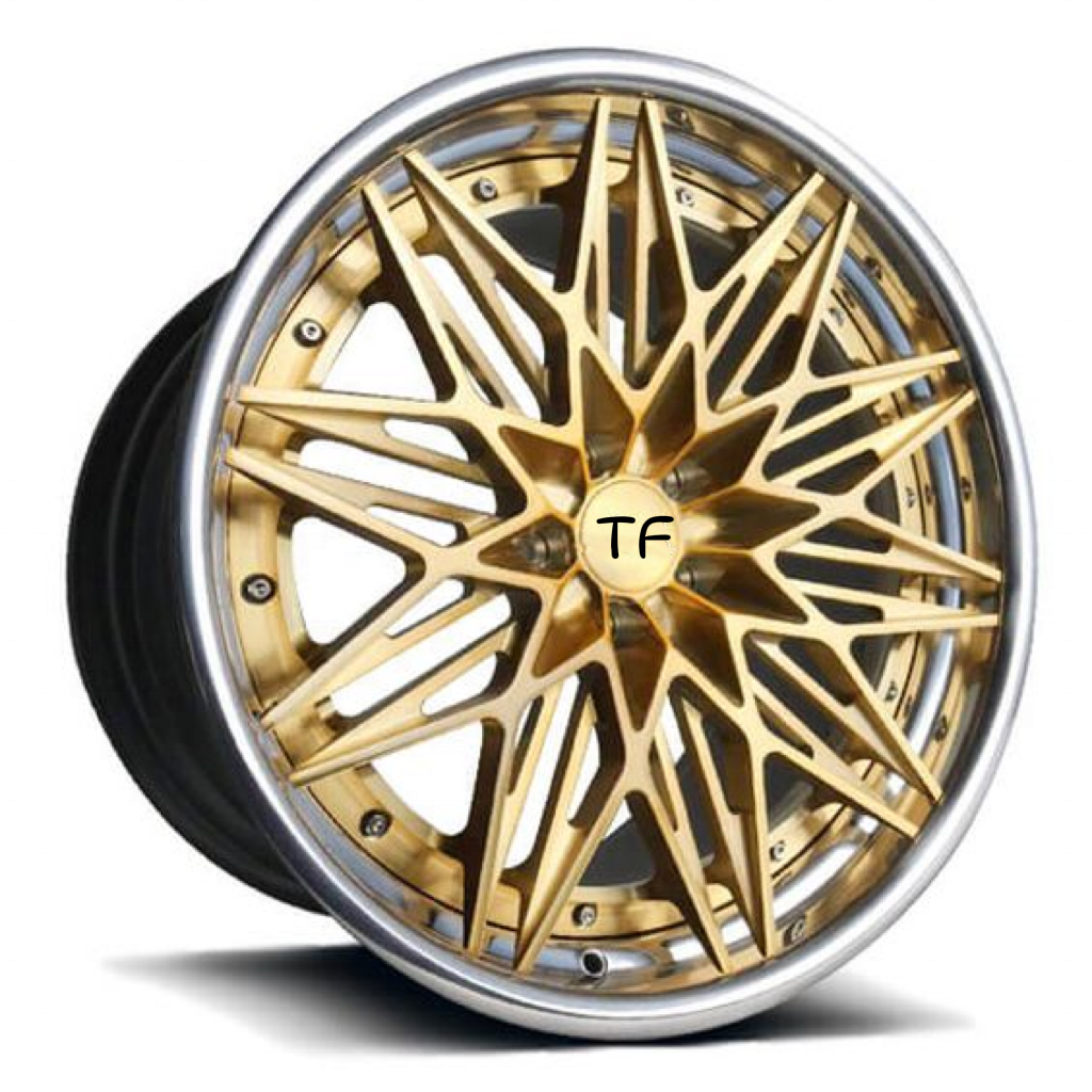 18-22 Inch customized two-piece structure forged gold rims with chrome lip for cars