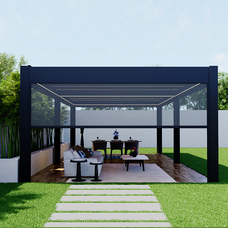 New Design Modern Waterproof Aluminum Bioclimatic Pergola Gazebo with Blinds Motorized Outdoor Garden Pergolas