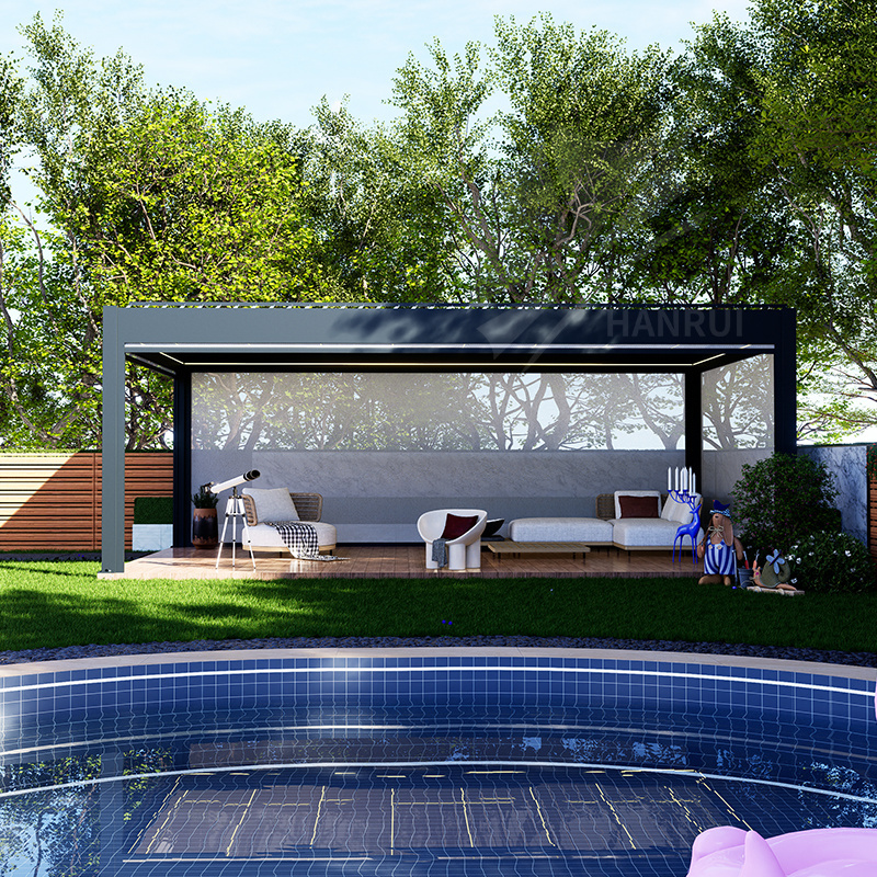 Motorized aluminum pergola canopy with tilting louvers pergola for swimming pool