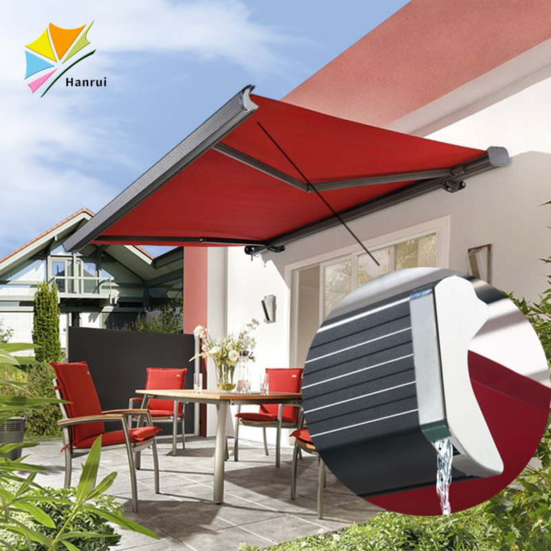 Motorized uv protection retractable folding arm awnings outdoor heat resistant heavy duty cassette awnings