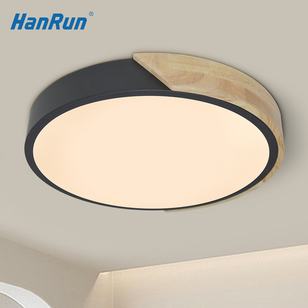 Wood Decoration Smart Lamparas Modern Surface Mounted Black White Dimmable Bedroom Living Room Round Led Ceiling Light For Home