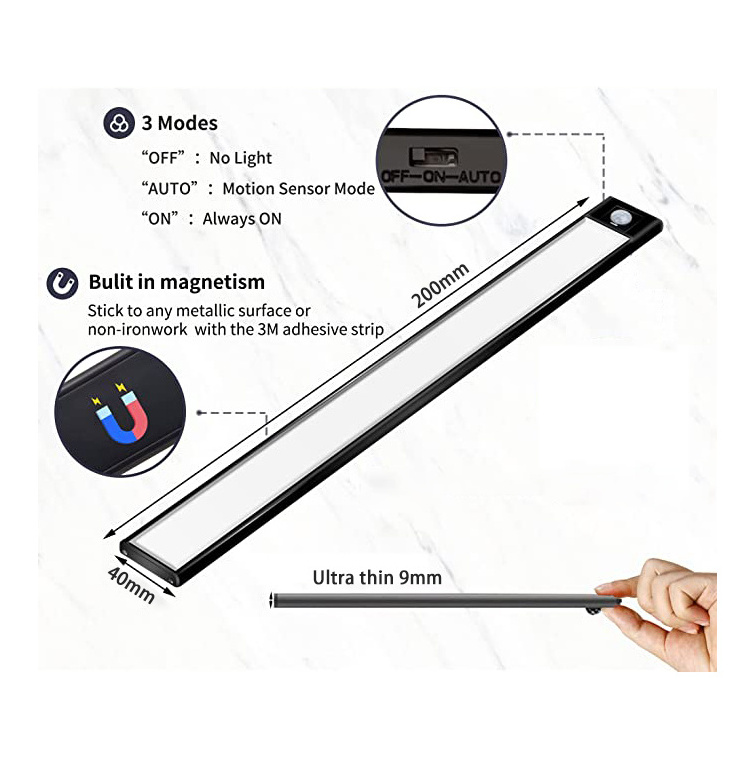 20CM 30CM 40CM 60CM 80CM Ultra-thin Indoor Luce Del Governo Aluminum Strip Kitchen Cabinet Closet Lights Led Motion Sensor Light