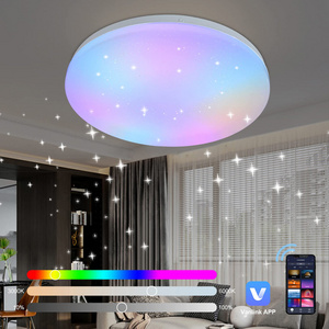 White Frameless Smart Home Lights For Bathroom Living Room Bedroom 20W 32W Round Surface Mounted RGB Dimmable LED Ceiling Light