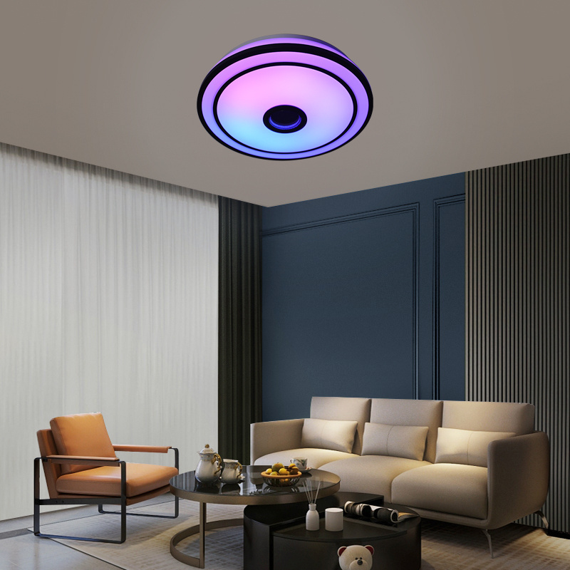 Smart Music RGB Lamp Fixture With Bluetooth Speaker Modern Dimmable Flush Mount Acrylic Round Remote Control Led Ceiling Light