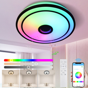 Smart Music RGB Lamp Fixture With Bluetooth Speaker Modern Dimmable Flush Mount Acrylic Round Remote Control Led Ceiling Light