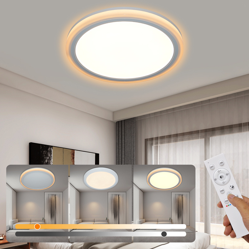 Fashion Design Smart Living Room Bedroom Night Modern Flush Mount Lamp Fixture Dimmable Round Remote Control Led Ceiling Light