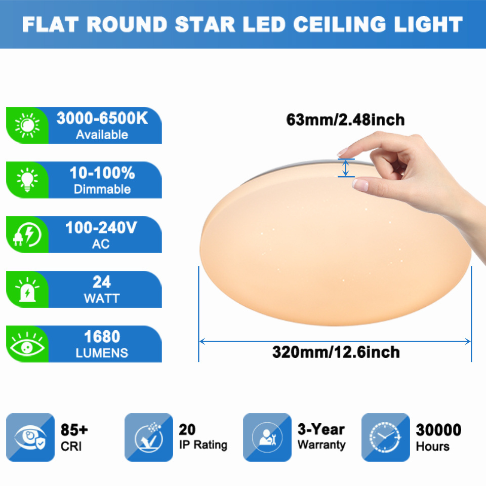 Three Color Flush Mount Dimmable Modern CCT Adjustable Bedroom Fixture Living Room Lamp Round Remote Control Led Ceiling Light