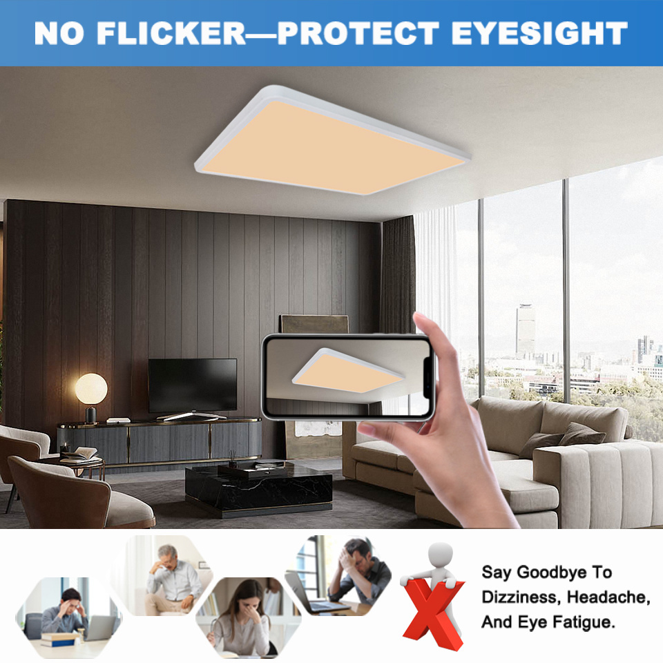 Ultra Slim Flat Profile Flush Mount Dimmable Indoor Modern Living Room Square Lamp Fixture Home Remote Control Led Ceiling Light