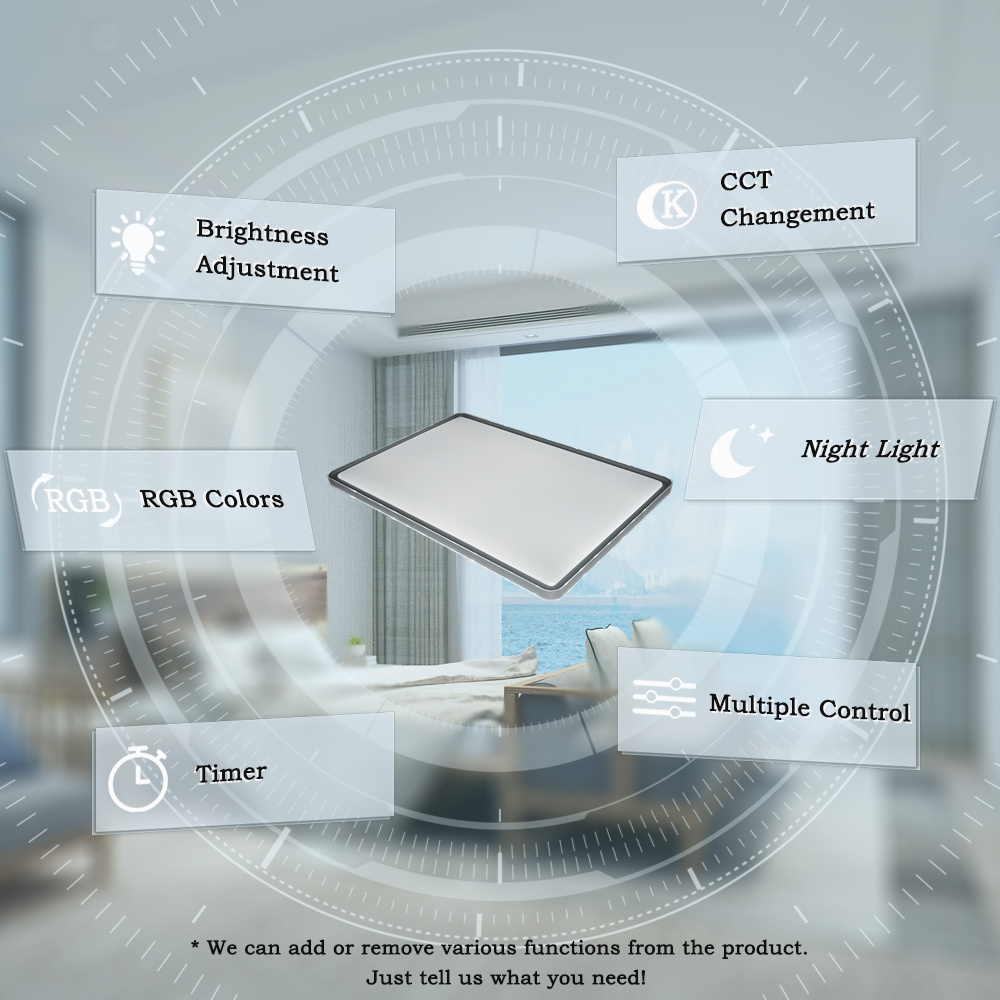 Anti Glare Bright Large Rectangular Remote Control Dimmable Lamp Fixtures Surface Mounted Office Living Room Led Ceiling Light