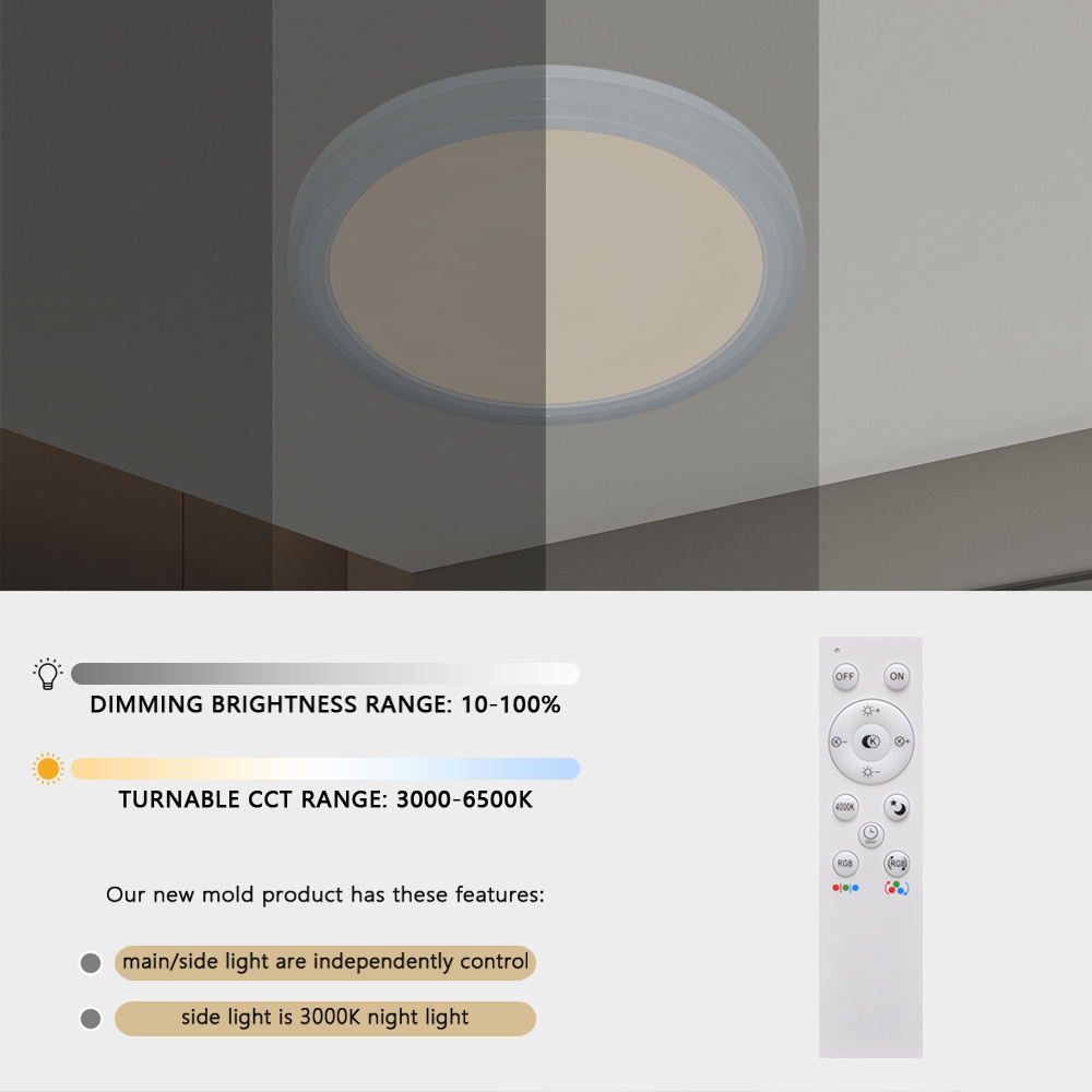 3000K/4000K/6000K Mounted Bedroom Indoor Home Round Remote Control Dimmable Led Ceiling Light Slim Warm Night Ceil Lamp Fixture