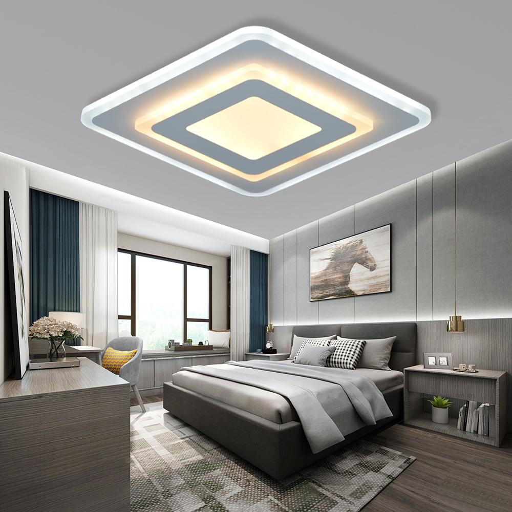 Surface Living Room Bedroom Modern Dimmable Lampara Fixture Square Shape Acrylic Remote Control Led Ceiling Light For Home Decor