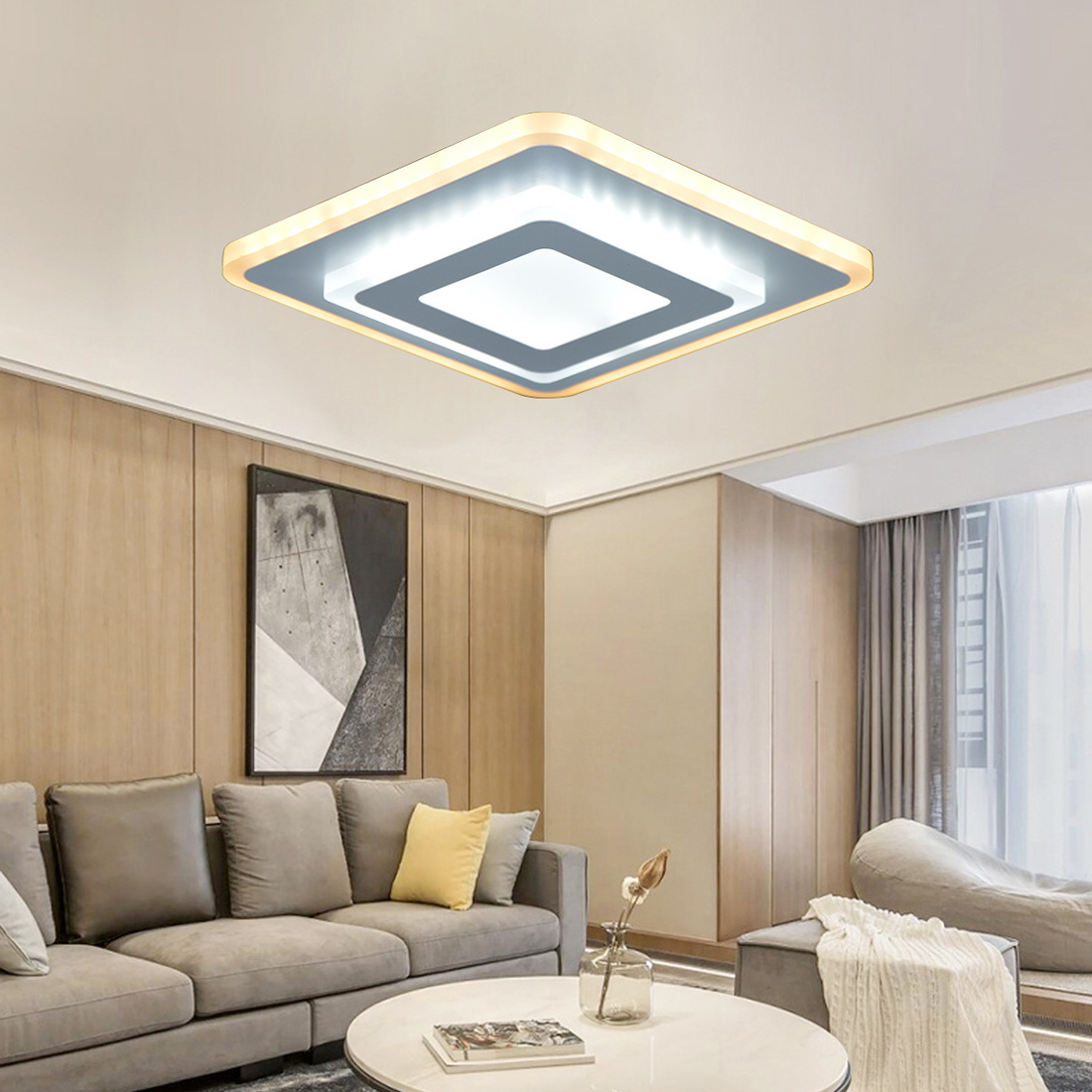 Surface Living Room Bedroom Modern Dimmable Lampara Fixture Square Shape Acrylic Remote Control Led Ceiling Light For Home Decor