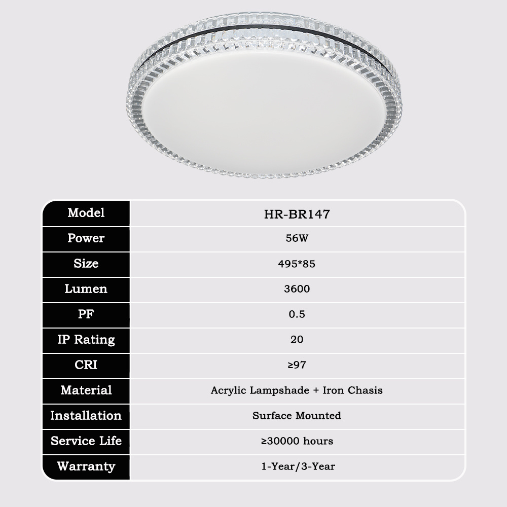 Smart Crystal Decorative Dimmable Lampara Fixture Modern Surface Mount Indoor Bedroom Living Room Round Lamp Led Ceiling Lights