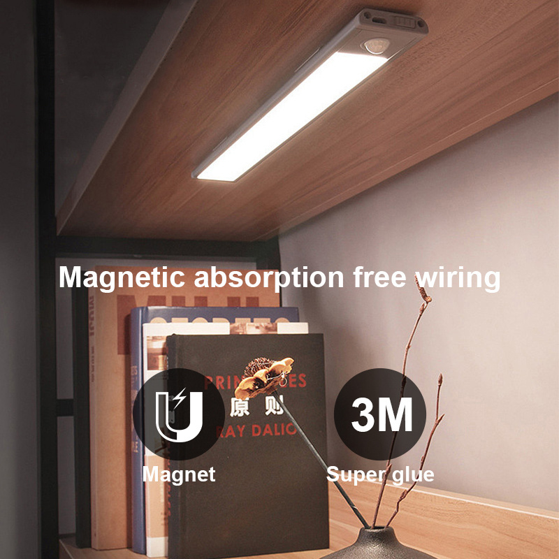 Ultra Thin Magnetic Aluminum Wireless Usb Rechargeable Kitchen Bathroom Cabinet Lighting Motion Sensor Under Led Cabinet Light