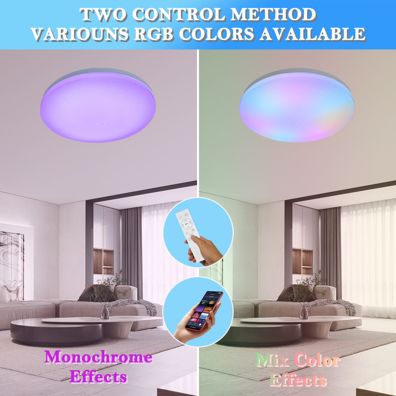 App Intelligent Colorful Flush Mount White Dimmable CCT Adjustable Modern Bedroom Fixture Lamp Remote Control Led Ceiling Light