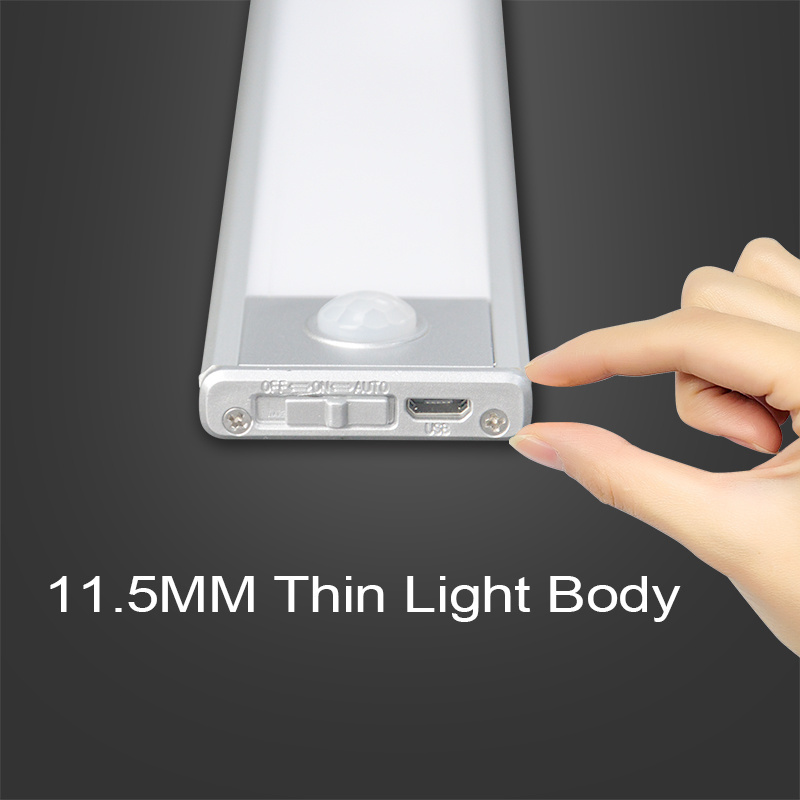 Ultra Thin Magnetic Aluminum Wireless Usb Rechargeable Kitchen Bathroom Cabinet Lighting Motion Sensor Under Led Cabinet Light