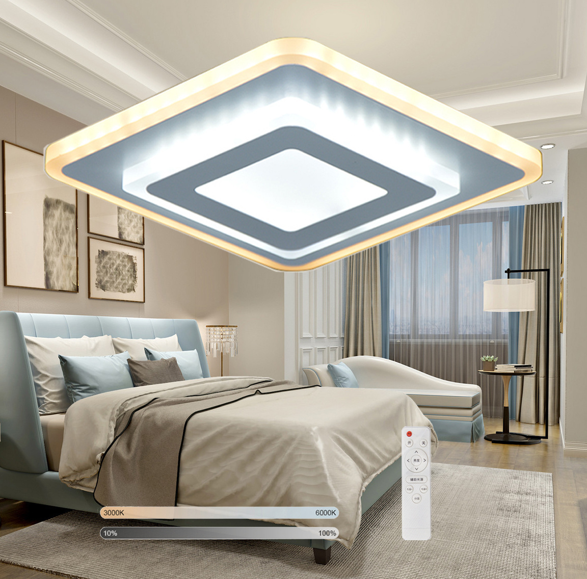 Hot Sale Square Ceiling Light Fixture Remote Control Iron Acrylic Led Intelligent Ceiling Light for Living Room