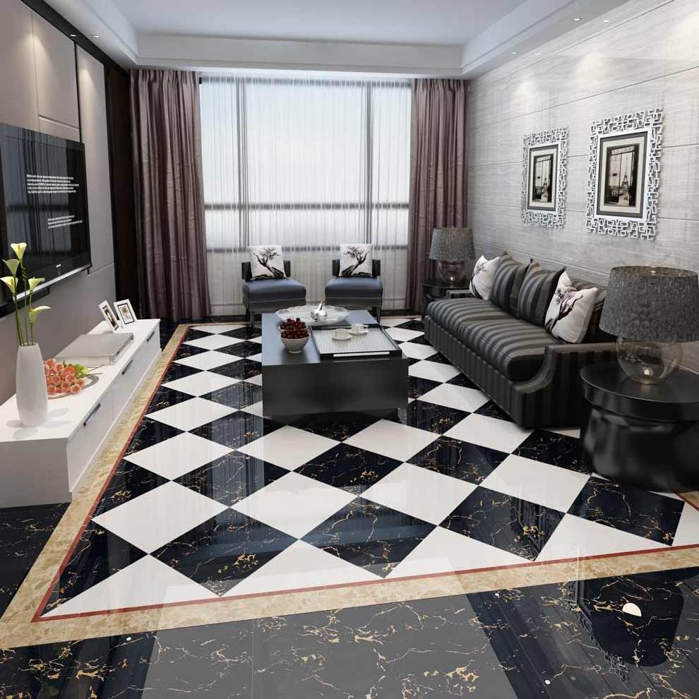 dubai building mm porcelain ceramics polished glazed slab wear resistant black gold marble floor tile