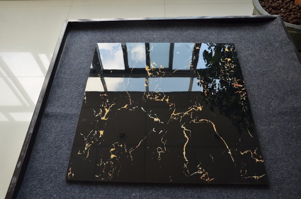 dubai building mm porcelain ceramics polished glazed slab wear resistant black gold marble floor tile