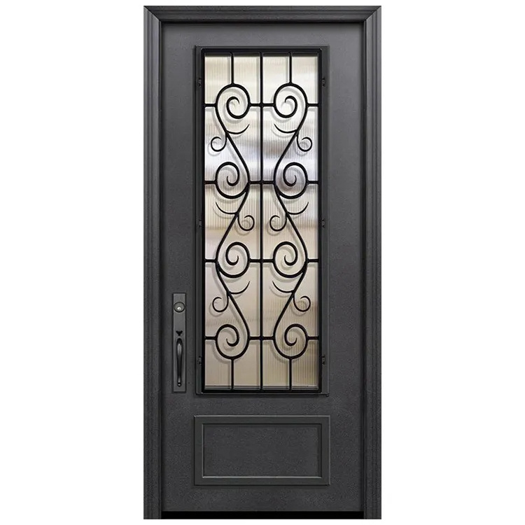 Cheap price modern safety main entrance waterproof wrought iron door grill single security gate door design