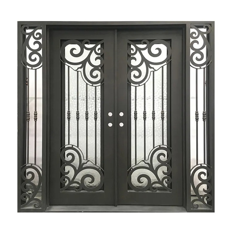 Cheap price modern safety main entrance waterproof wrought iron door grill single security gate door design