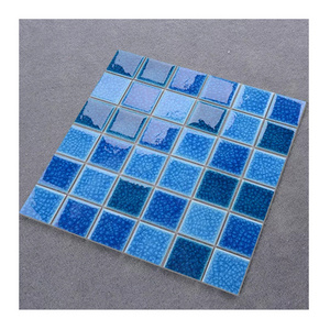 for sale decorative square glossy surface blue ceramic mosaic swimming pool tiles