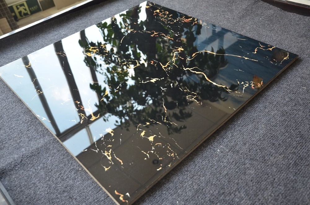 dubai building mm porcelain ceramics polished glazed slab wear resistant black gold marble floor tile