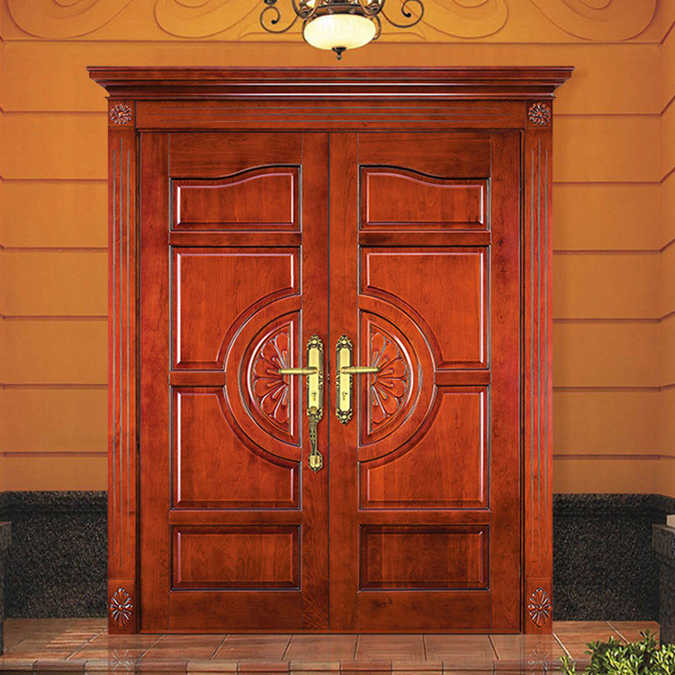 Luxury exterior front entry wooden doors designs outdoor carving solid wood main entrance double door for houses villa