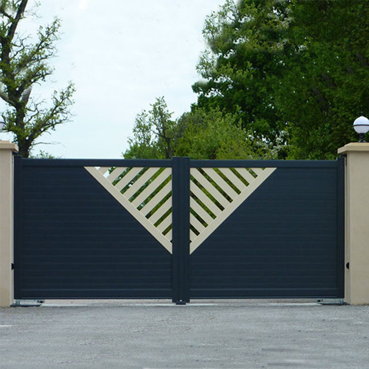 Modern electric automatic swing aluminium small main gates design house villa aluminum slat double swing driveway gate