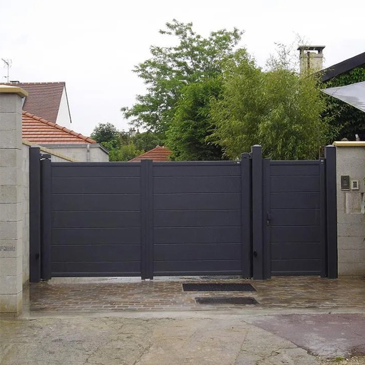 Modern electric automatic swing aluminium small main gates design house villa aluminum slat double swing driveway gate