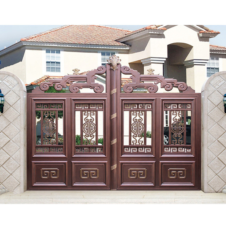 Custom aluminium profile main entrance swing gates door design house outdoor garden cast aluminum art courtyard gate