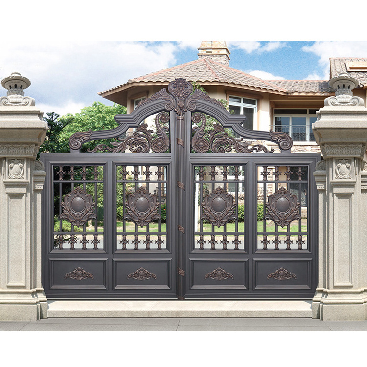 Custom aluminium profile main entrance swing gates door design house outdoor garden cast aluminum art courtyard gate