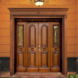 Exterior main entrance wood doors house villa outdoor double leaf composite solid wooden swing door design