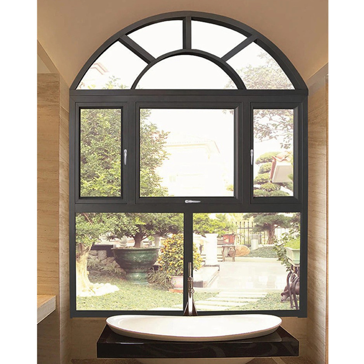 House villa large aluminium frame arched windows design exterior semi arch aluminum glass casement window