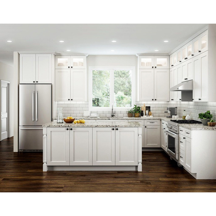 American style assembled cupboard cabinets set designs modern small white shaker solid wood kitchen cabinet