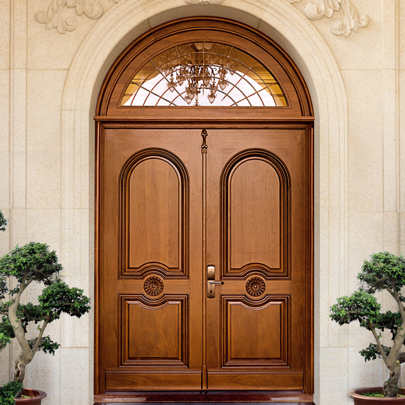 Exterior castle church circle arch top solid wooden main entrance door designs for sale